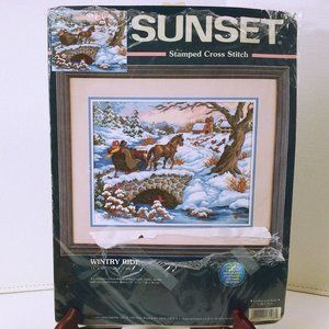 Sunset 13108 'Wintry Ride' Stamped Cross Stitch Kit DIY Project Opened Complete